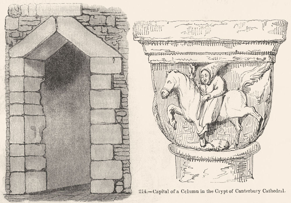 #. Westminster palace door; Canterbury Cathedral 1845 old antique print